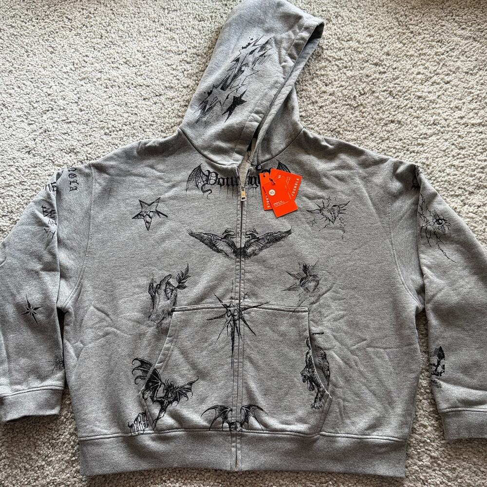Men's Graphic Crewneck Sweatshirt - Gray Skull & Tattoo Prints - Picture 8 of 8